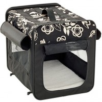 Flori-Falt-Hunde-Transportbox-Hundetransportbox-Katzentransportbox-Hundebox-Floral-Muster-Schwarz-S-bis-M-0