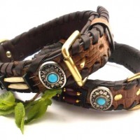 Hundehalsband-echt-Leder-HALSBAND-Handarbeit-Bffelleder-Indianer-Sioux-Style-M-55-0-0