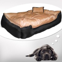 XXL-Hundebett-in-beige-schwarz-120x90x30cm-inkl-Hundekissen-und-Hundedecke-0-1