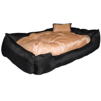 XXL-Hundebett-in-beige-schwarz-120x90x30cm-inkl-Hundekissen-und-Hundedecke-0